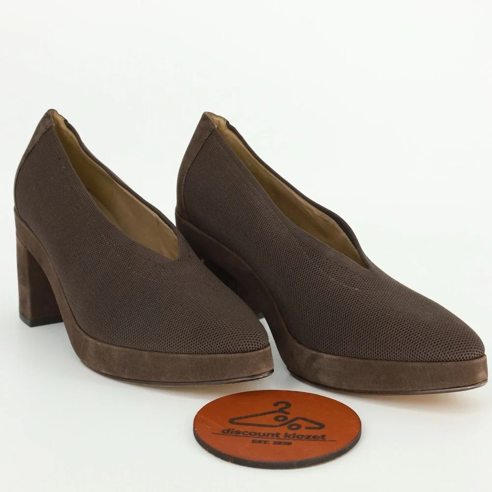 Eileen Fisher Signy Size 11 Stretch Pump Heel Chunky Block Heel‎ Brown Leather